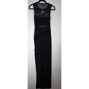 Kikiriki Black Mesh Cut Out Maxi Dress NWT Womens Medium Sleeveless Bodycon Gown